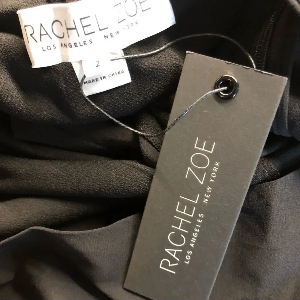 Rachel Zoe Amara Open Back High Slit Gown Dress Black 2 - Picture 8 of 10